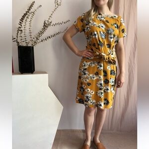 Cherry Bobin pavot mustard yellow floral tie dress size medium